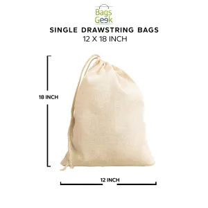 12x18 inches Single 100% Cotton Muslin Drawstring Bags