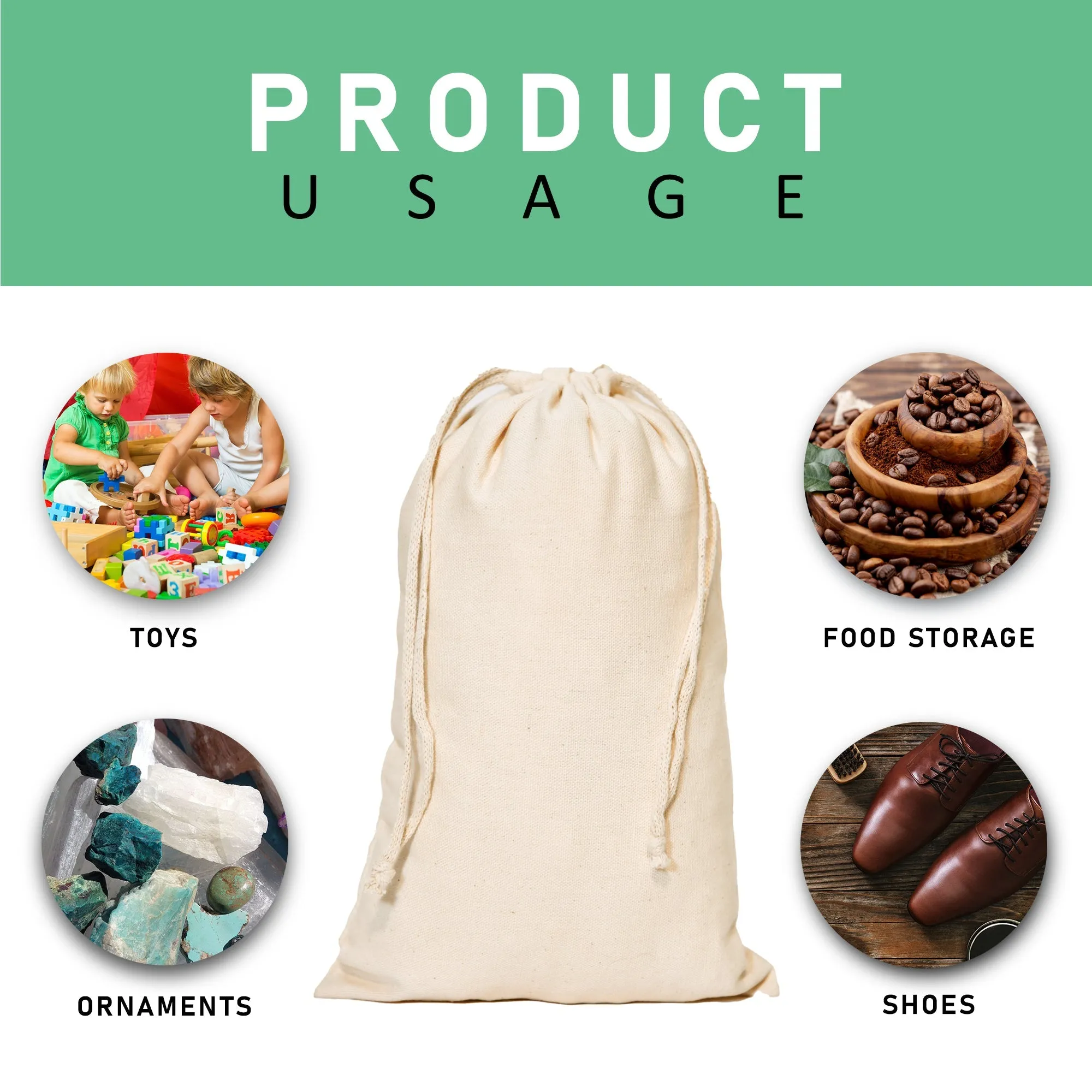 12x20 inch Thick 100% Cotton Double Drawstring Bags