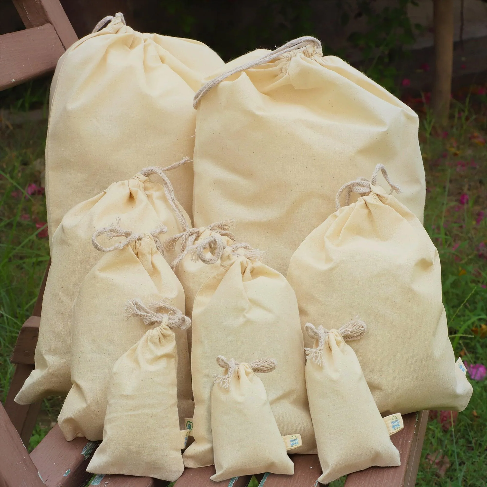 12x20 inches Single 100% Cotton Muslin Drawstring Bags