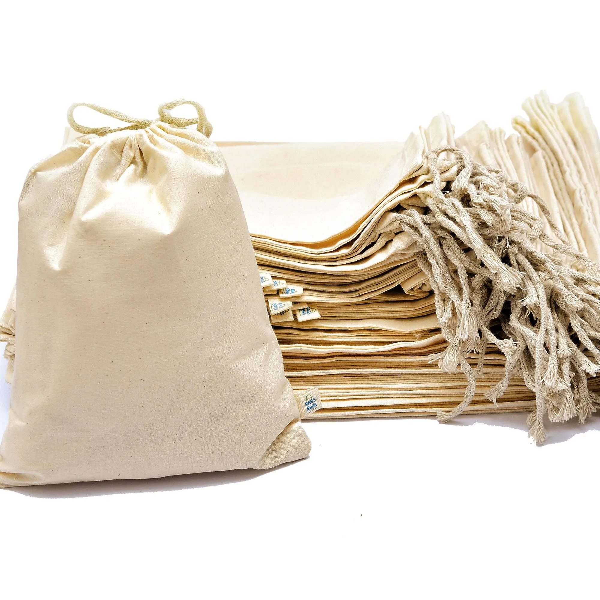 12x20 inches Single 100% Cotton Muslin Drawstring Bags