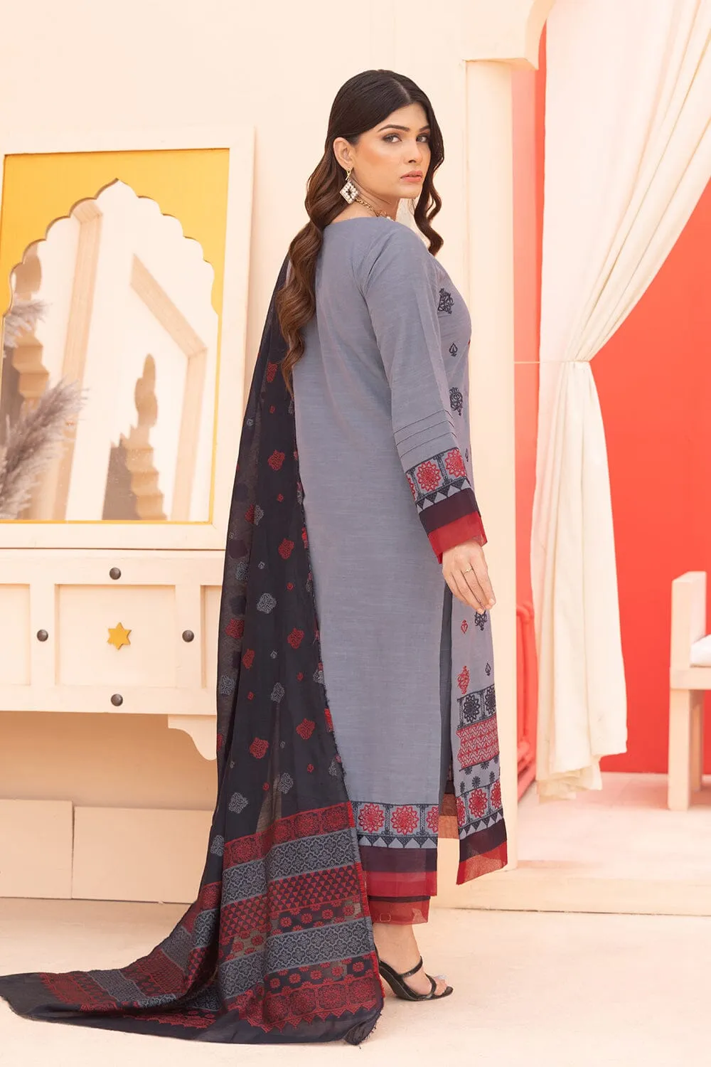 3PC Unstitched Embroidered Khaddar Suit KKE-2274