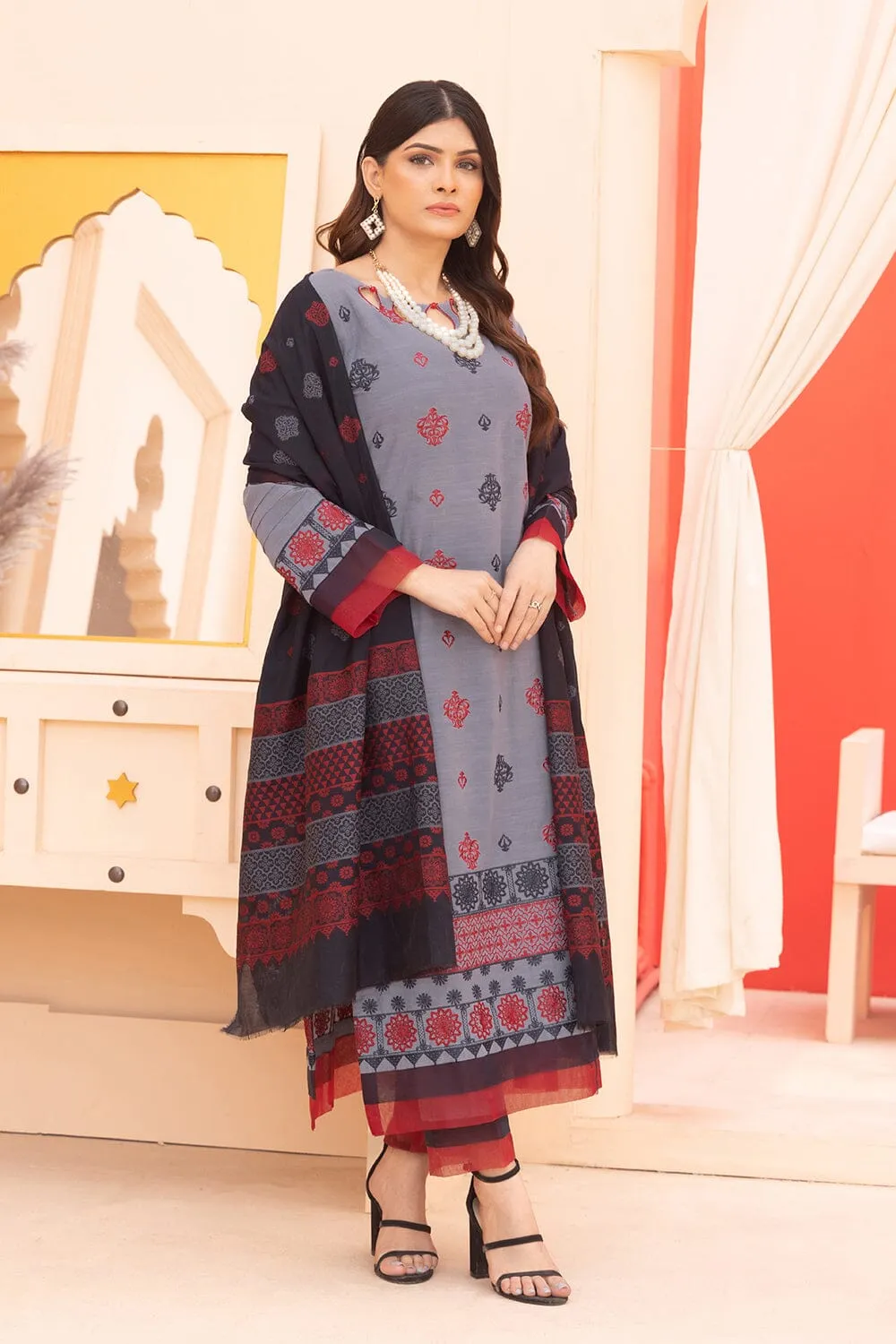 3PC Unstitched Embroidered Khaddar Suit KKE-2274