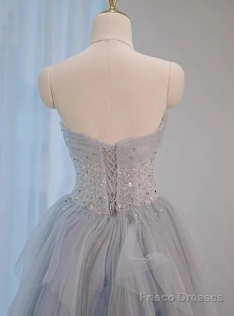 A-Line Sweetheart Neck Sequined Tulle Long Prom Dress Birthday Dress Graduation Prom Dress