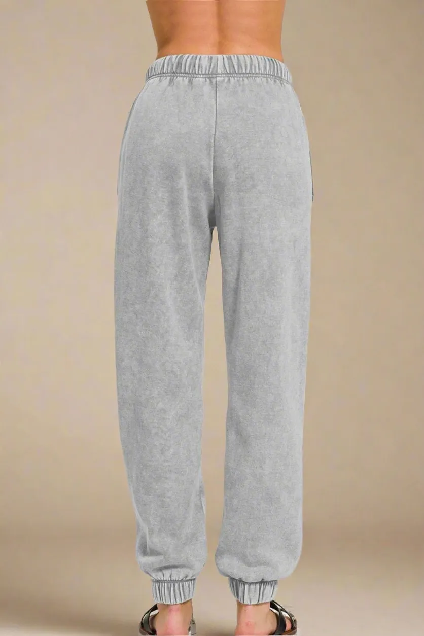 Acid Wash Fleece Drawstring Sweatpants in Sleet