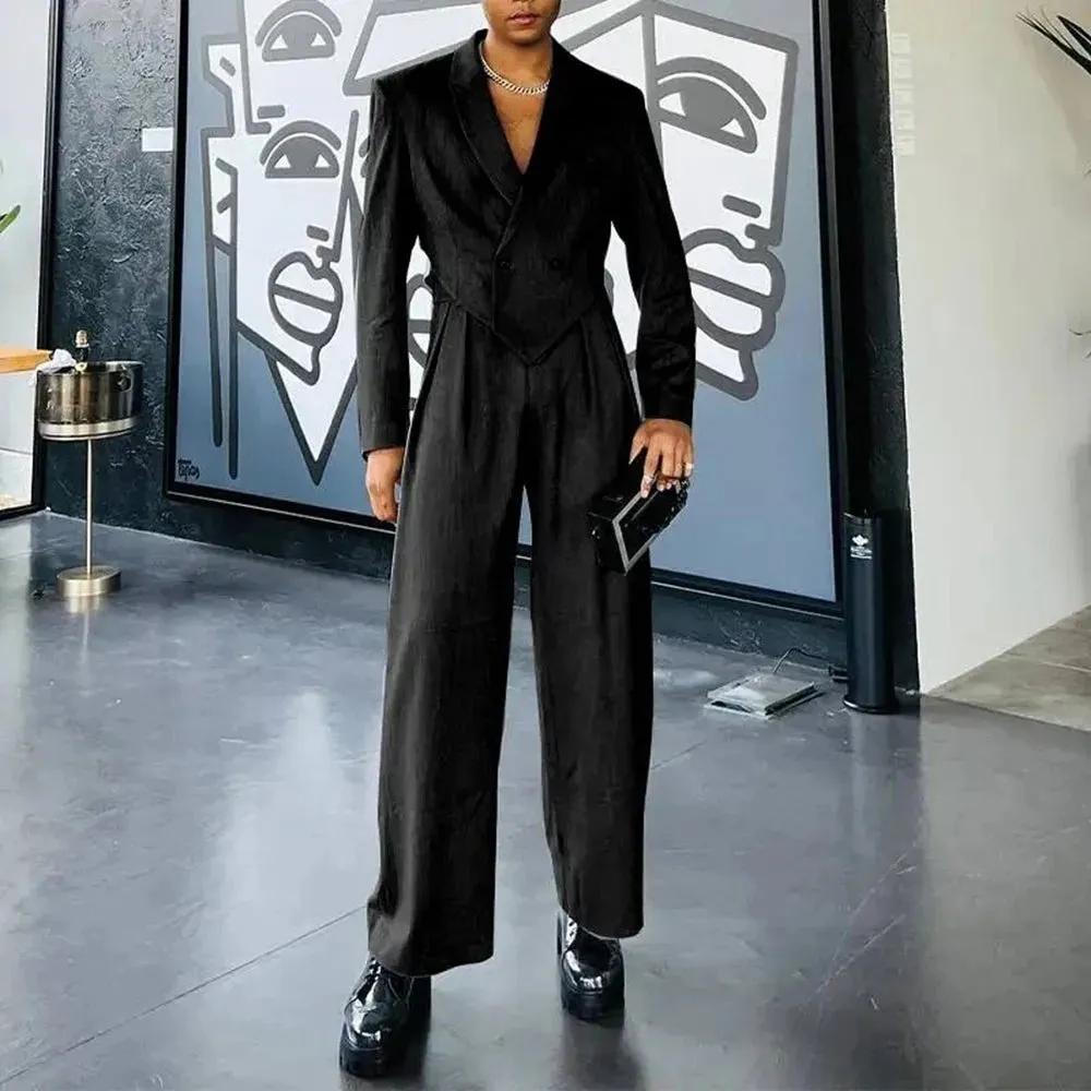 Aidase Mens Casual Blazer Wide Leg Pants Suit Autumn Winter Genderless Fashion Business Solid Color Loose Lapel Two-Piece Set Unisex