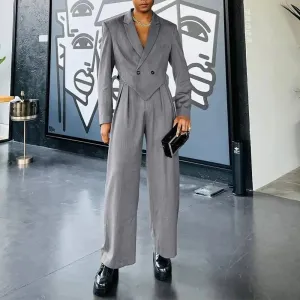 Aidase Mens Casual Blazer Wide Leg Pants Suit Autumn Winter Genderless Fashion Business Solid Color Loose Lapel Two-Piece Set Unisex