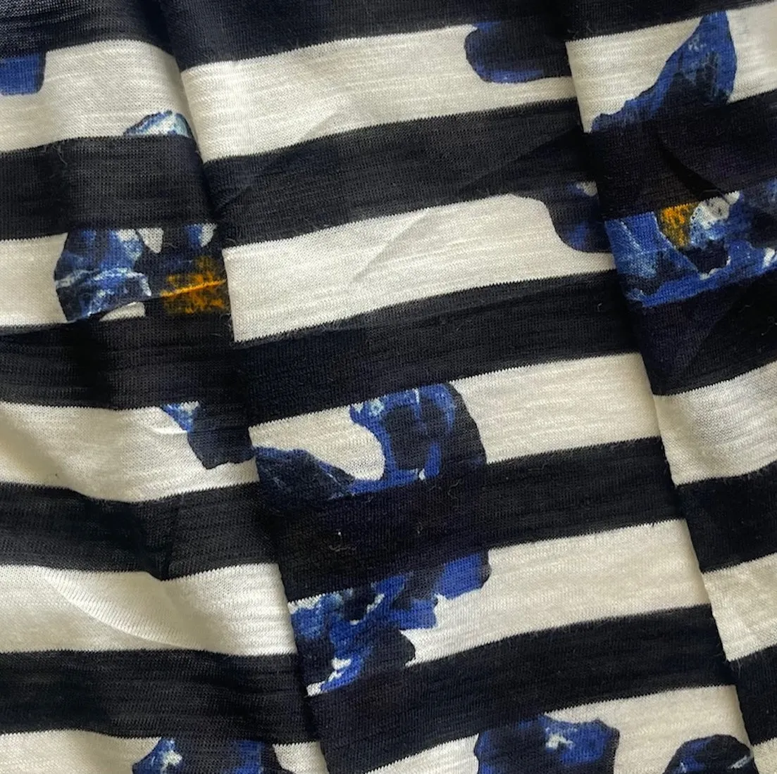 Airy Striped & Cobalt  Flowered Cotton Tissue Jersey Knit (Made in Japan)