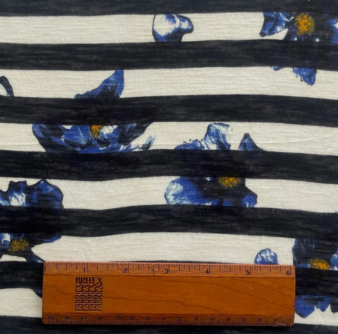 Airy Striped & Cobalt  Flowered Cotton Tissue Jersey Knit (Made in Japan)