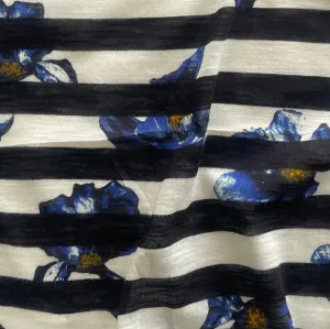 Airy Striped & Cobalt  Flowered Cotton Tissue Jersey Knit (Made in Japan)
