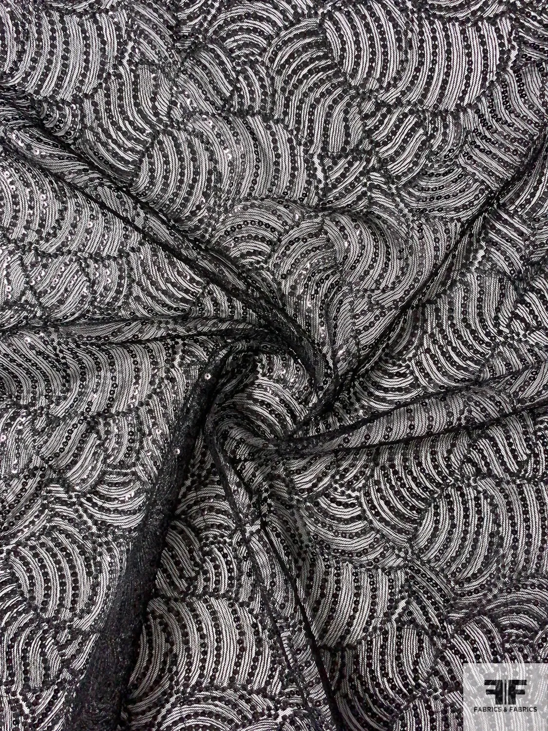 All-Over Embroidered and Sequined Fine Netting - Black