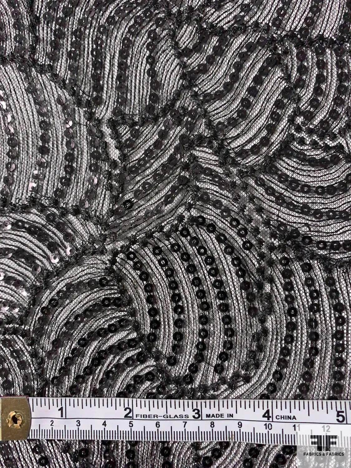 All-Over Embroidered and Sequined Fine Netting - Black