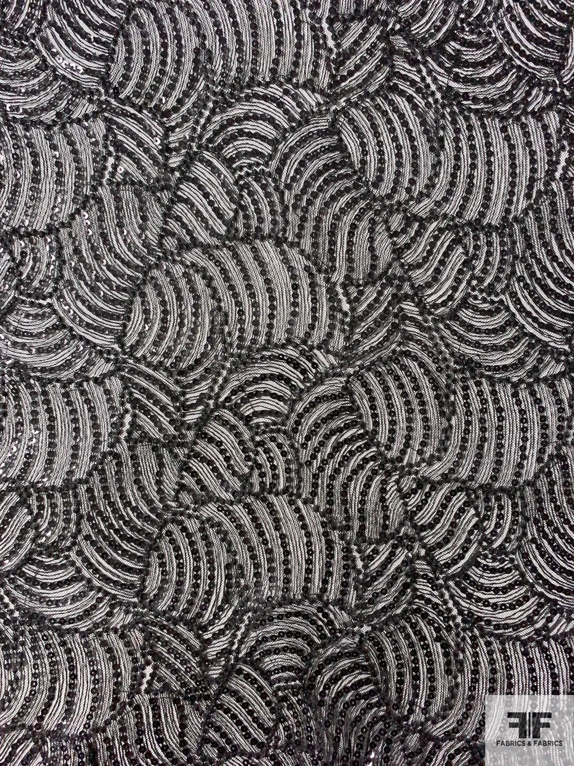 All-Over Embroidered and Sequined Fine Netting - Black