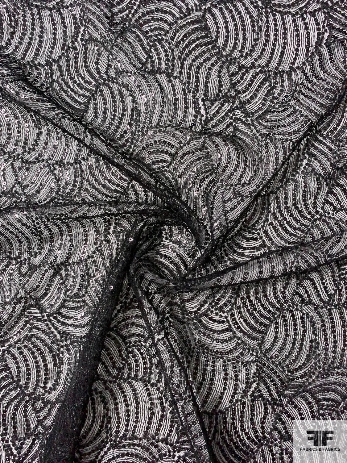 All-Over Embroidered and Sequined Fine Netting - Black