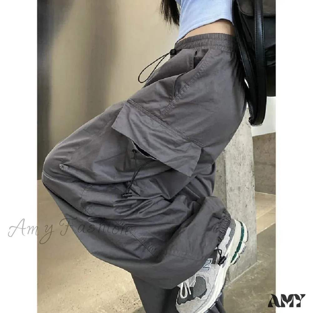 Amy Fashion - Casual Baggy Straight Wide Leg Pockets Joggers Trousers