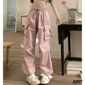 Amy Fashion - Casual Baggy Straight Wide Leg Pockets Joggers Trousers