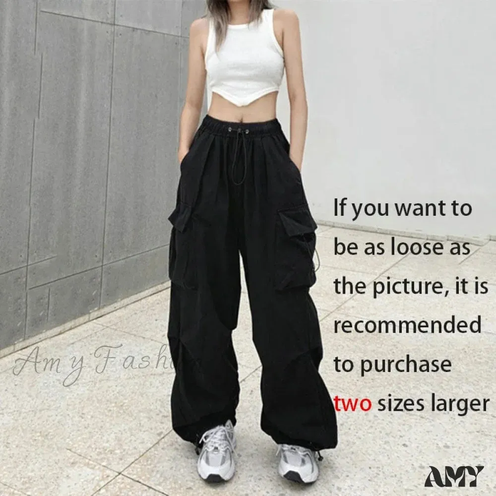 Amy Fashion - Casual Baggy Straight Wide Leg Pockets Joggers Trousers