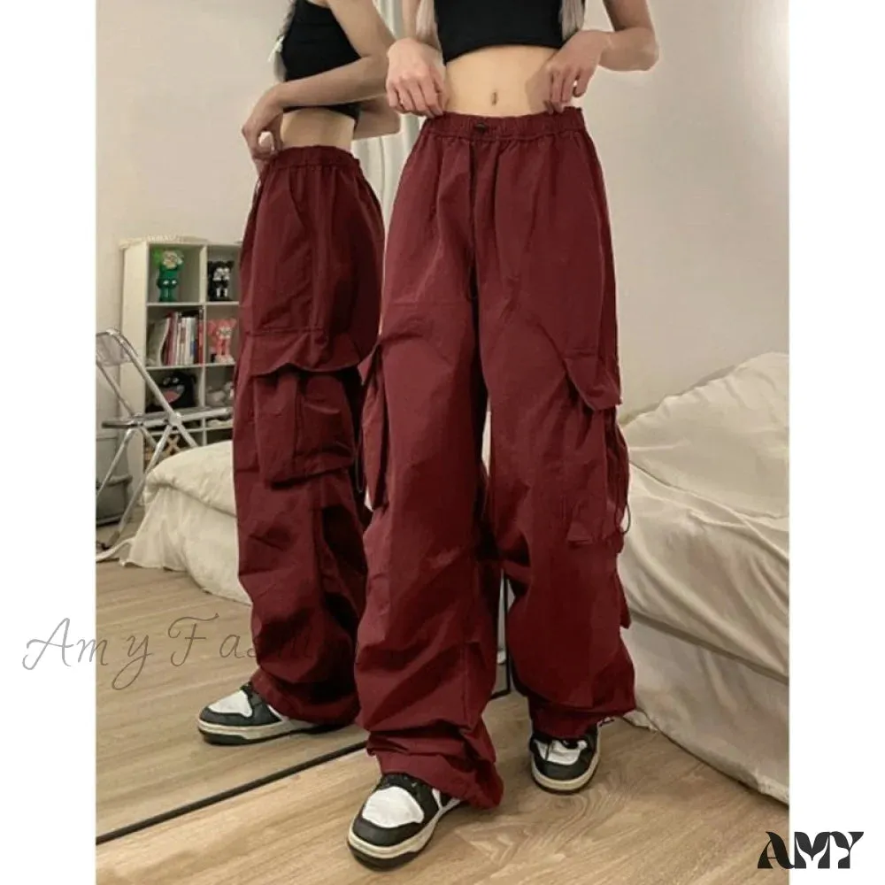 Amy Fashion - Casual Baggy Straight Wide Leg Pockets Joggers Trousers