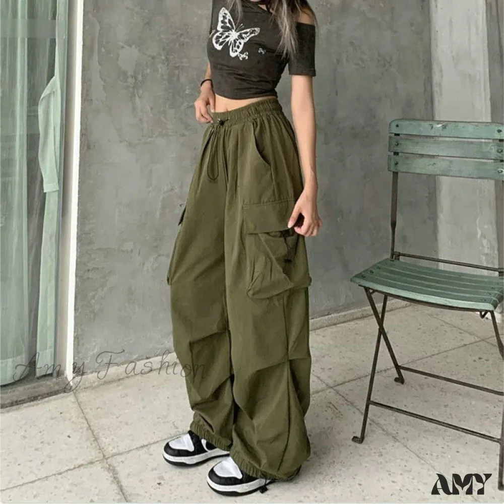Amy Fashion - Casual Baggy Straight Wide Leg Pockets Joggers Trousers