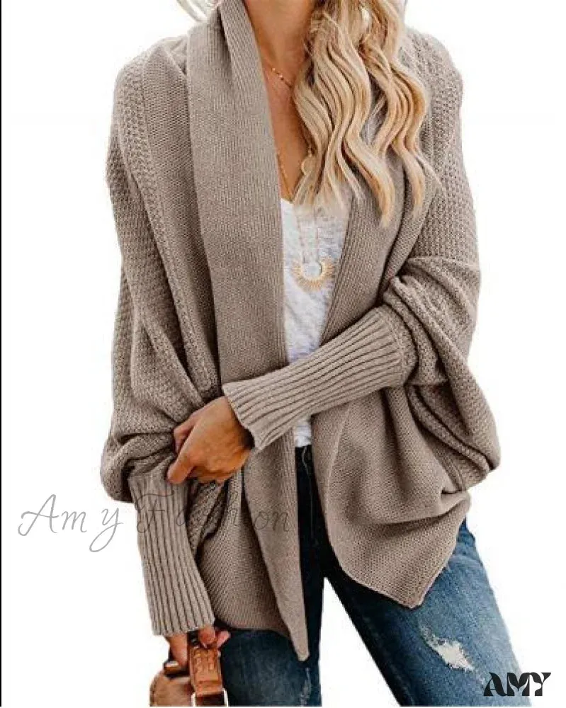 Amy Fashion - Long Knit Pocket Coat Female Casual Bat Sleeve Cardigan