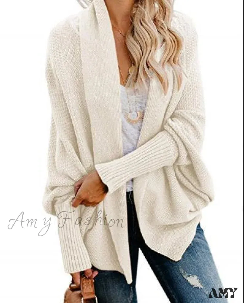 Amy Fashion - Long Knit Pocket Coat Female Casual Bat Sleeve Cardigan