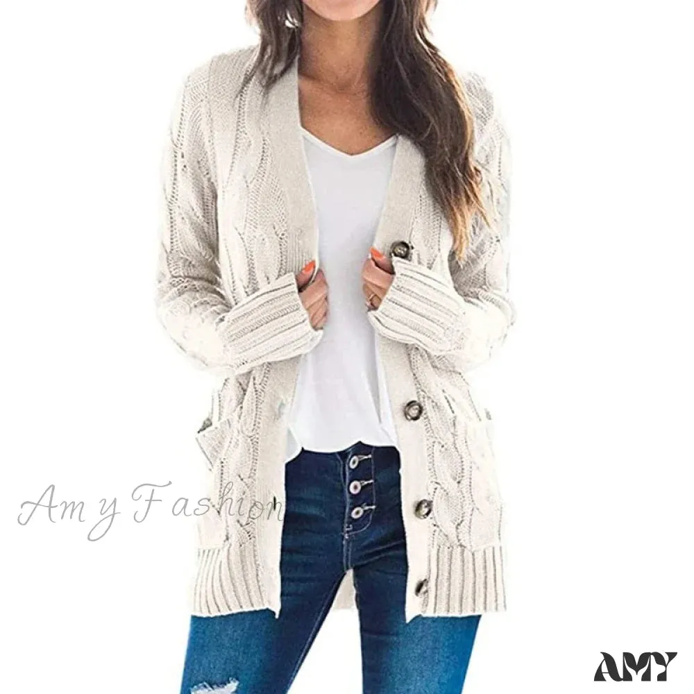 Amy Fashion - Long Sleeve Cable Loose Winter Tops Sweater