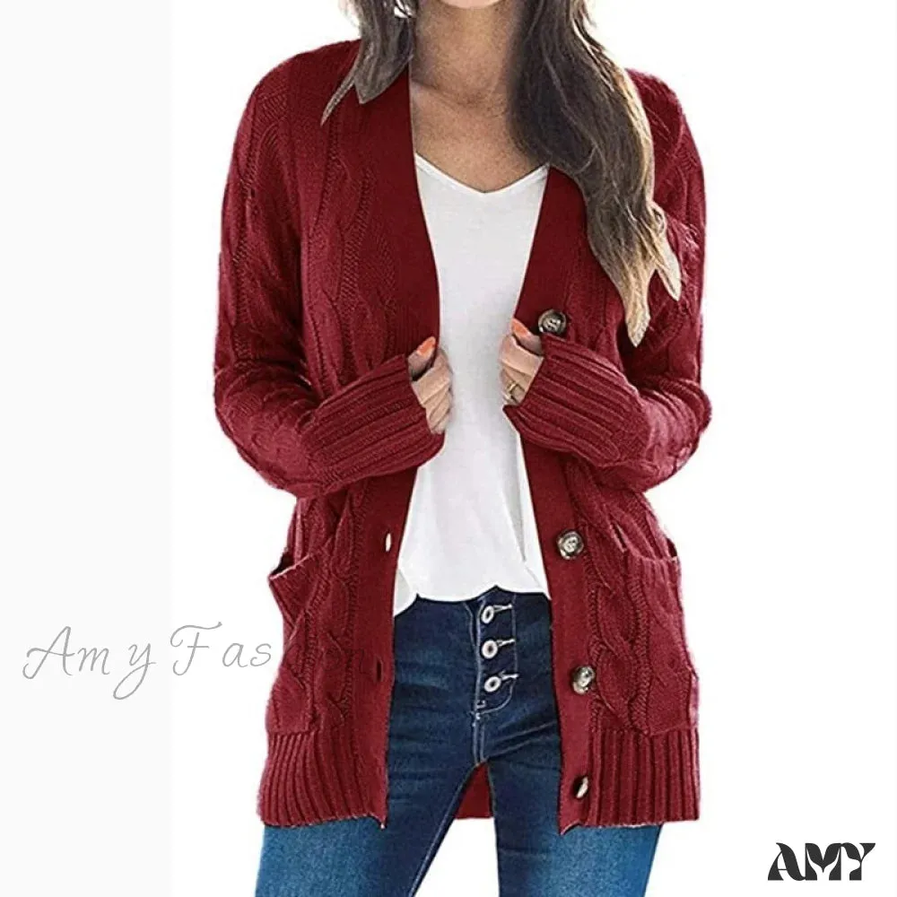 Amy Fashion - Long Sleeve Cable Loose Winter Tops Sweater