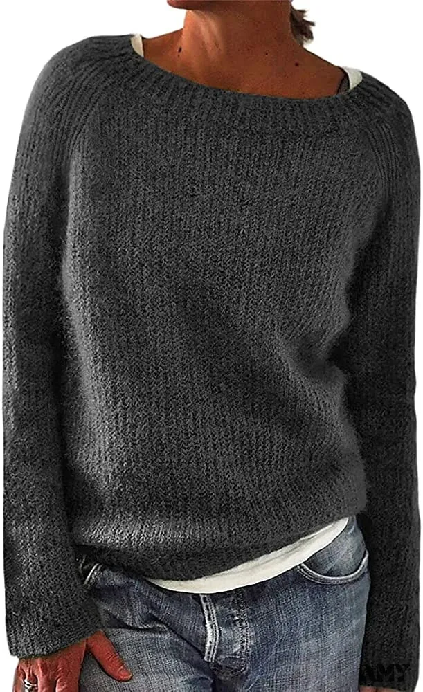 Amy Fashion - Women Winter Loose Casual Pullover Knit Sweater