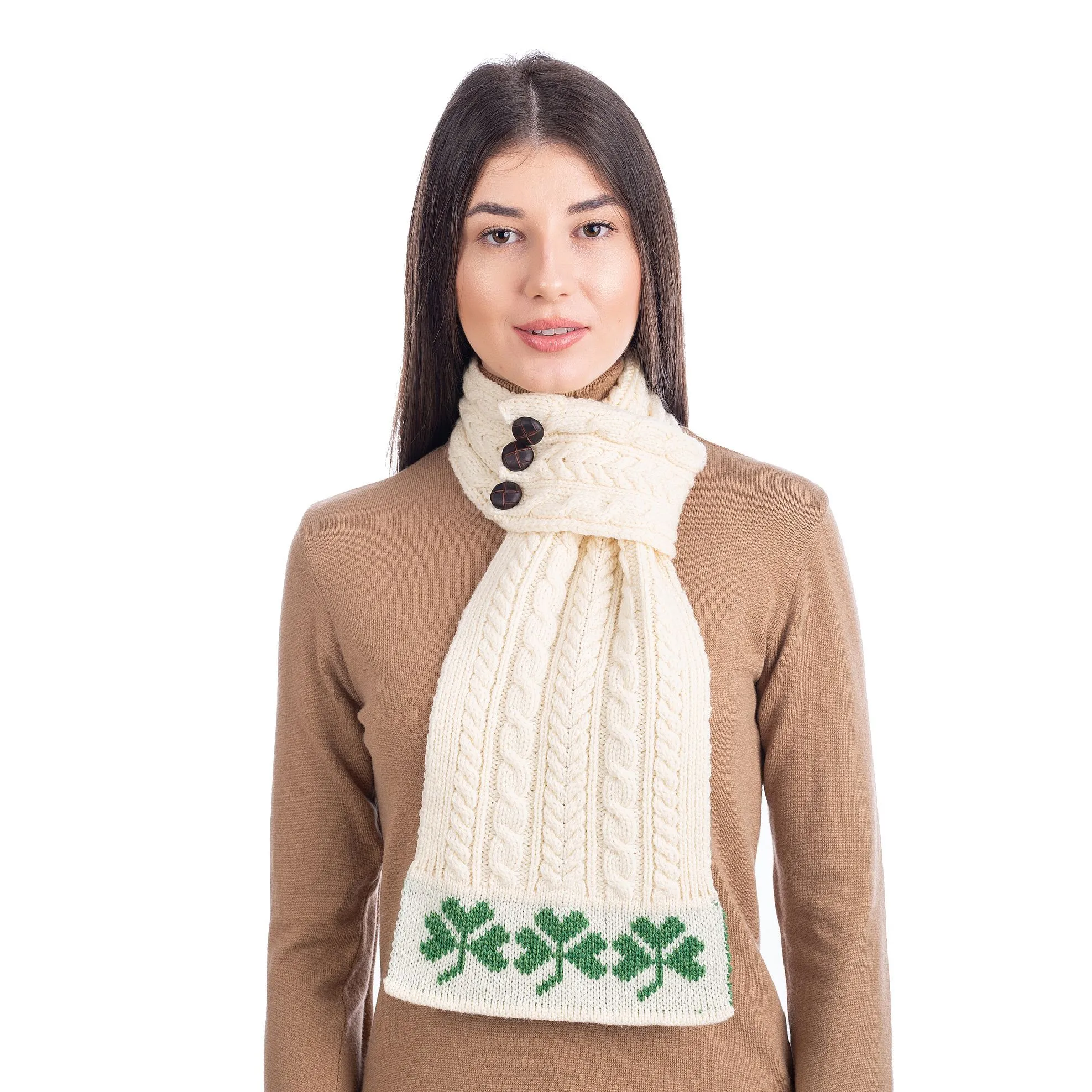 Aran Loop Scarf 32 x 8 Inches featuring Shamrock Pattern Made in Ireland
