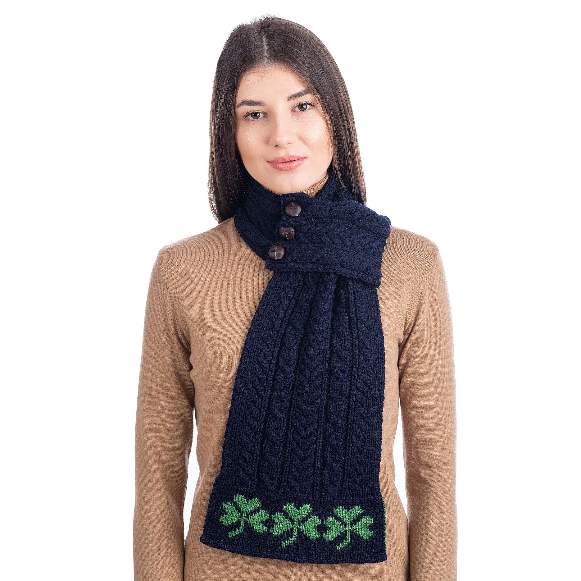 Aran Loop Scarf 32 x 8 Inches featuring Shamrock Pattern Made in Ireland