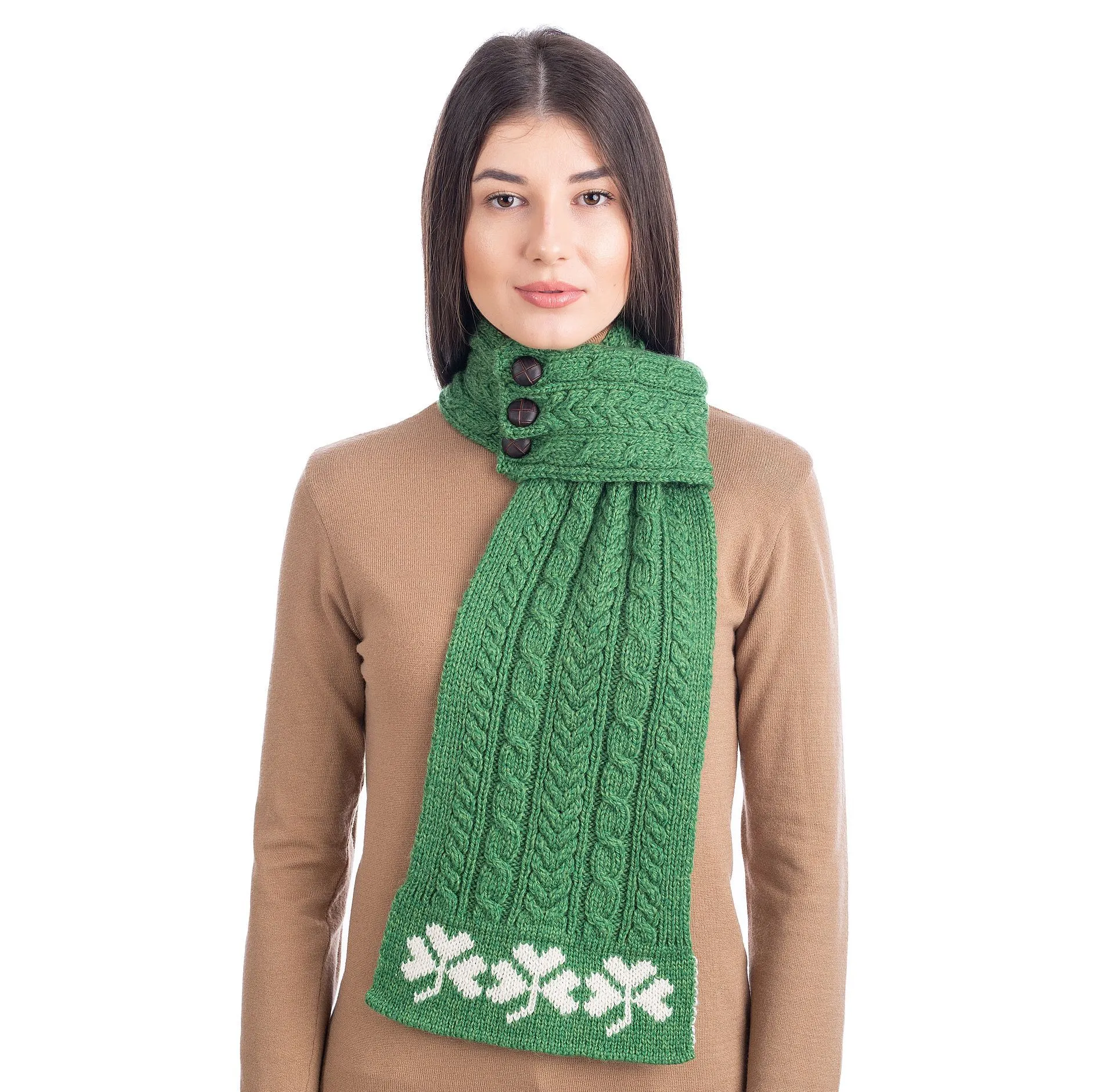 Aran Loop Scarf 32 x 8 Inches featuring Shamrock Pattern Made in Ireland