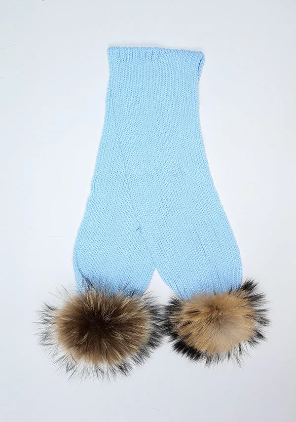 Baby Blue Double Pom Pom Scarf