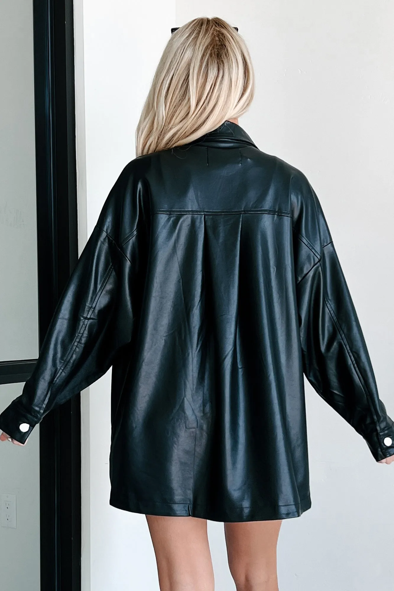 Baddie Alert Faux Leather Shacket (Black)