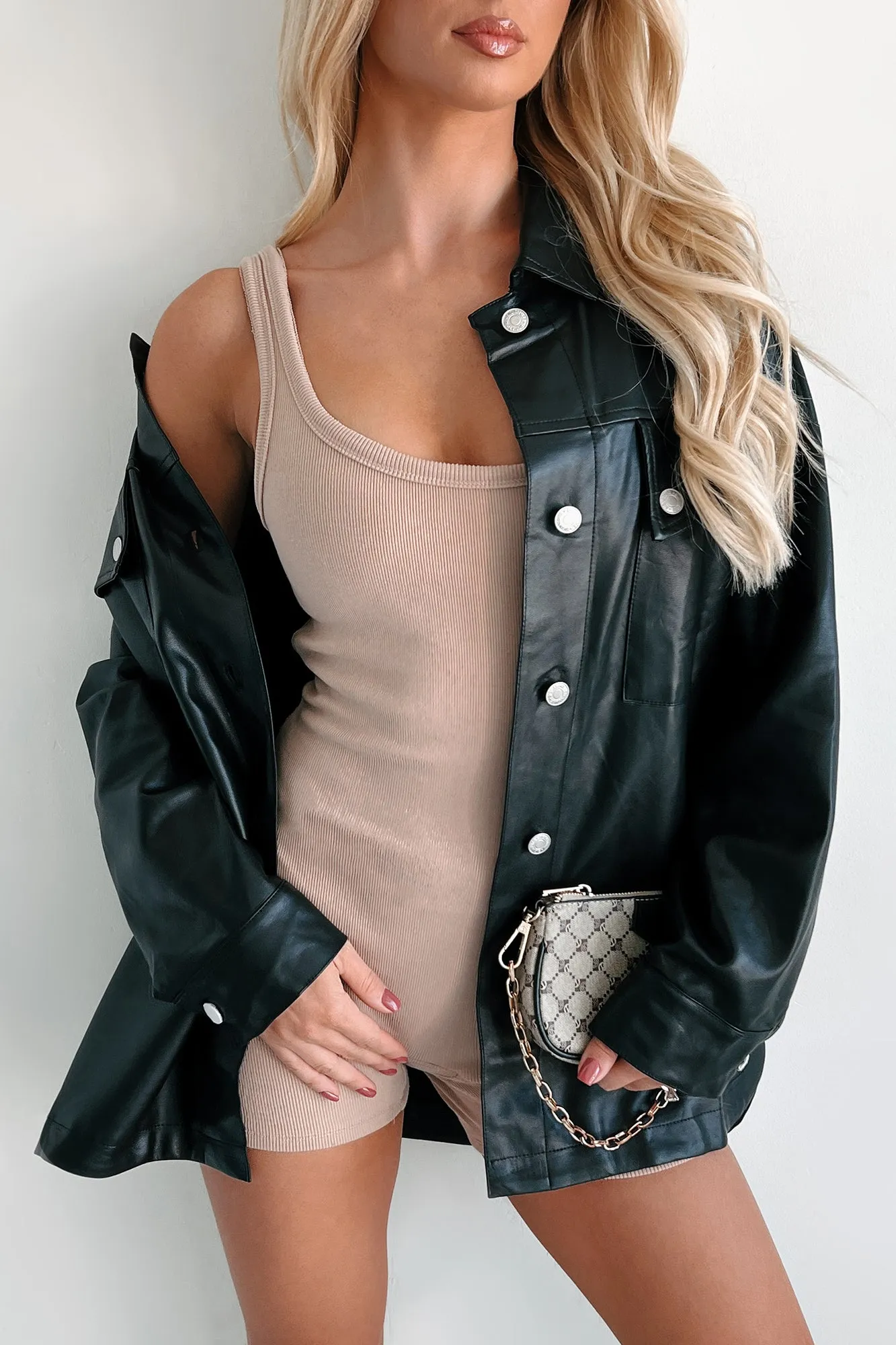 Baddie Alert Faux Leather Shacket (Black)