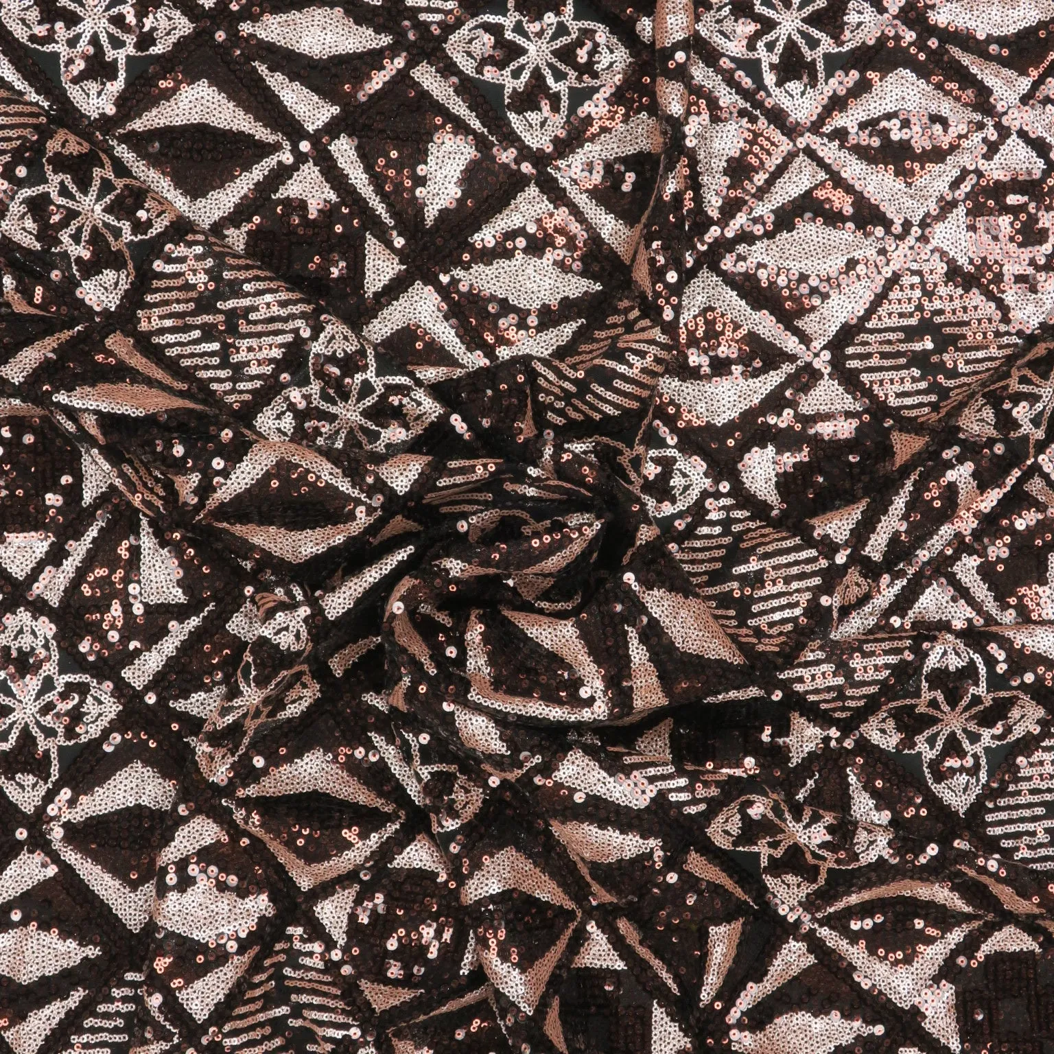 Black and Bronze Sequined Embroidered Tulle Fabric