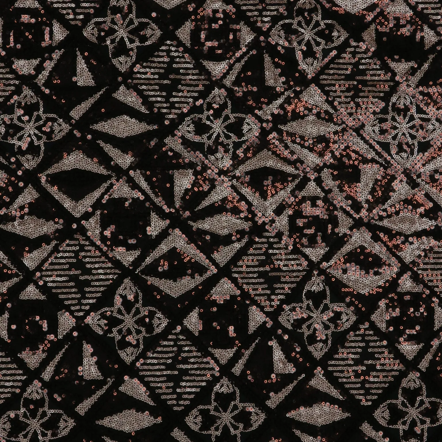 Black and Bronze Sequined Embroidered Tulle Fabric