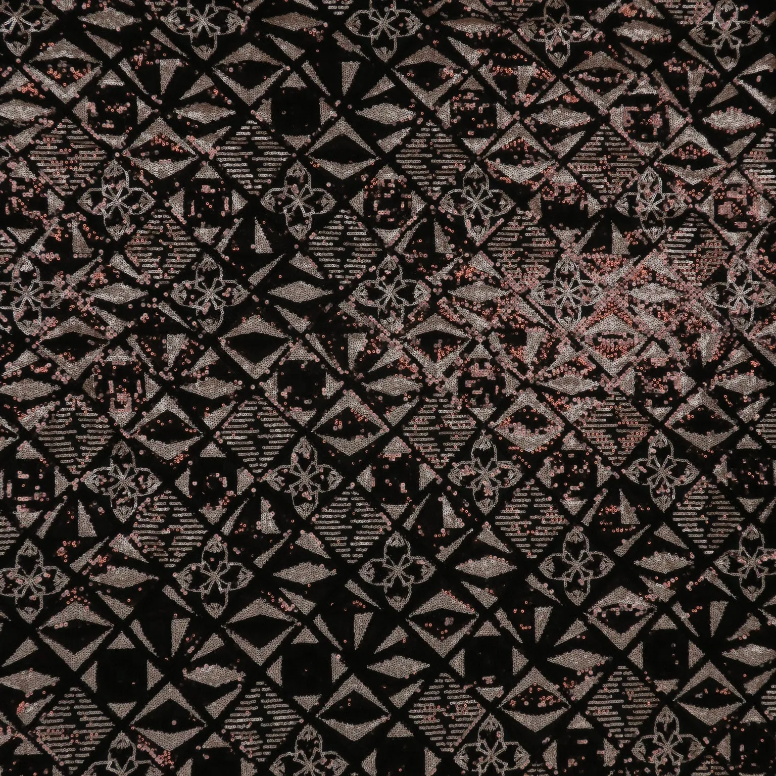 Black and Bronze Sequined Embroidered Tulle Fabric