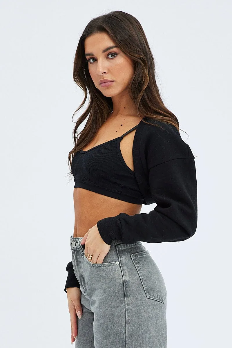 Black Bolero Long Sleeve Crop