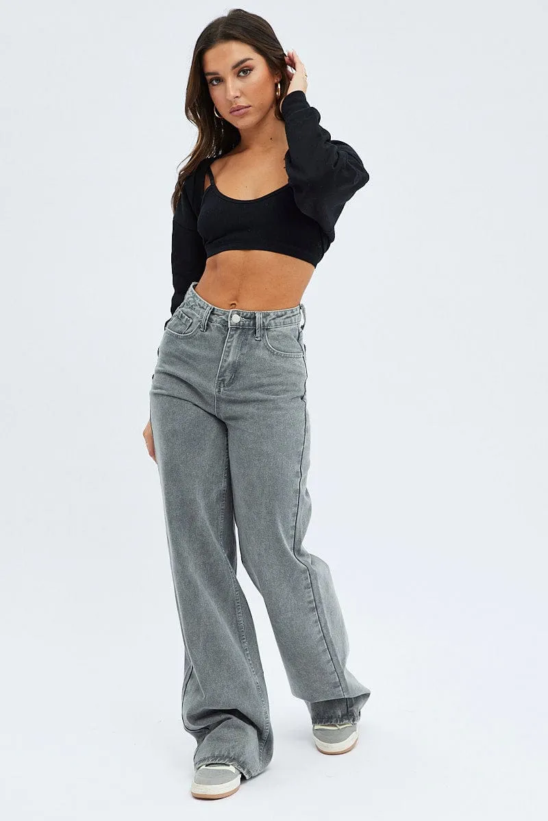 Black Bolero Long Sleeve Crop