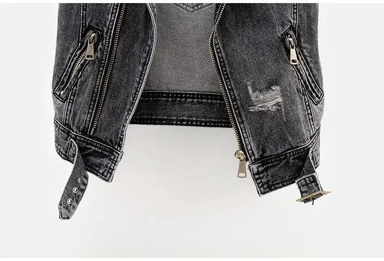 Black Denim Sleeveless Jacket Grunge Ripped Vest