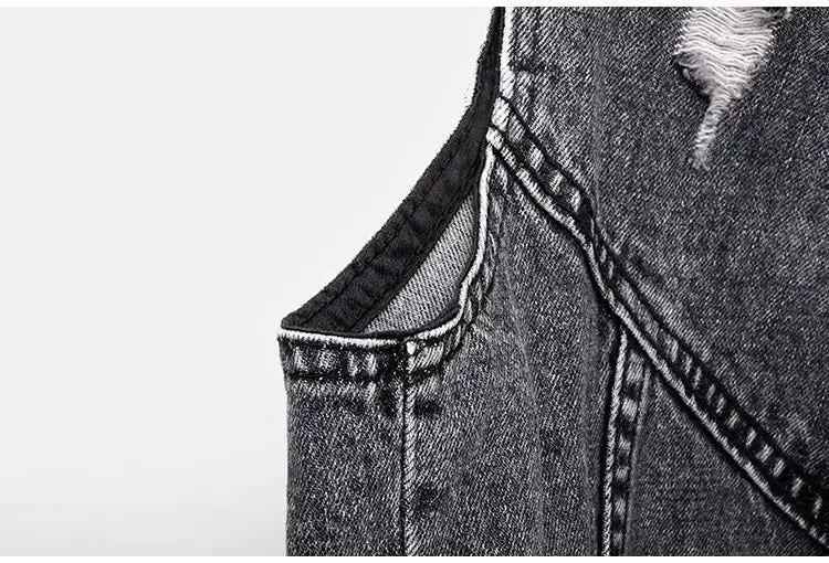 Black Denim Sleeveless Jacket Grunge Ripped Vest