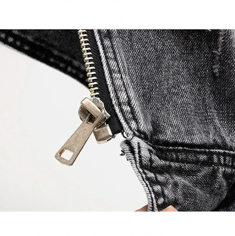 Black Denim Sleeveless Jacket Grunge Ripped Vest