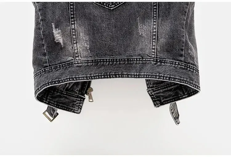 Black Denim Sleeveless Jacket Grunge Ripped Vest
