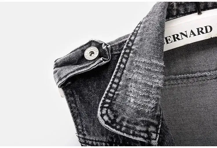 Black Denim Sleeveless Jacket Grunge Ripped Vest