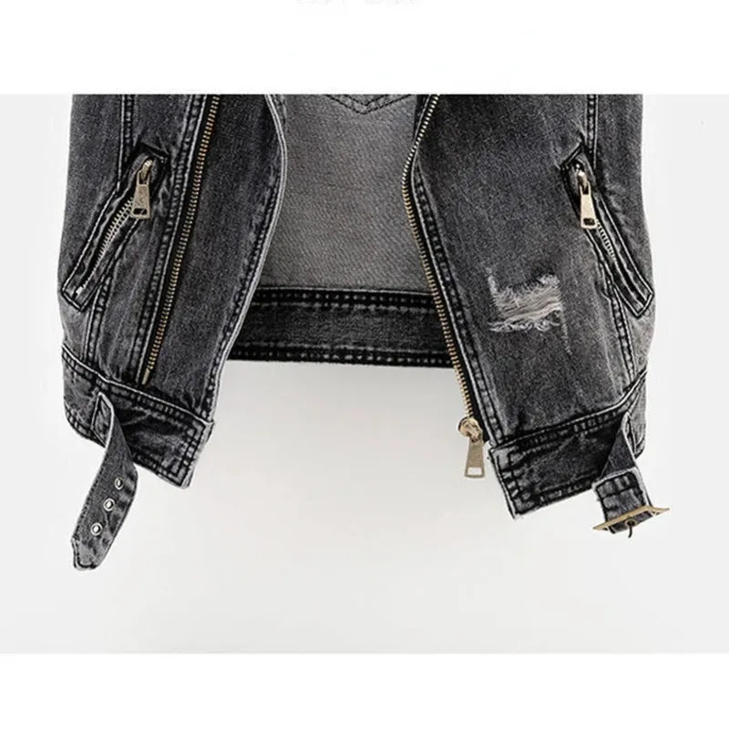 Black Denim Sleeveless Jacket Grunge Ripped Vest
