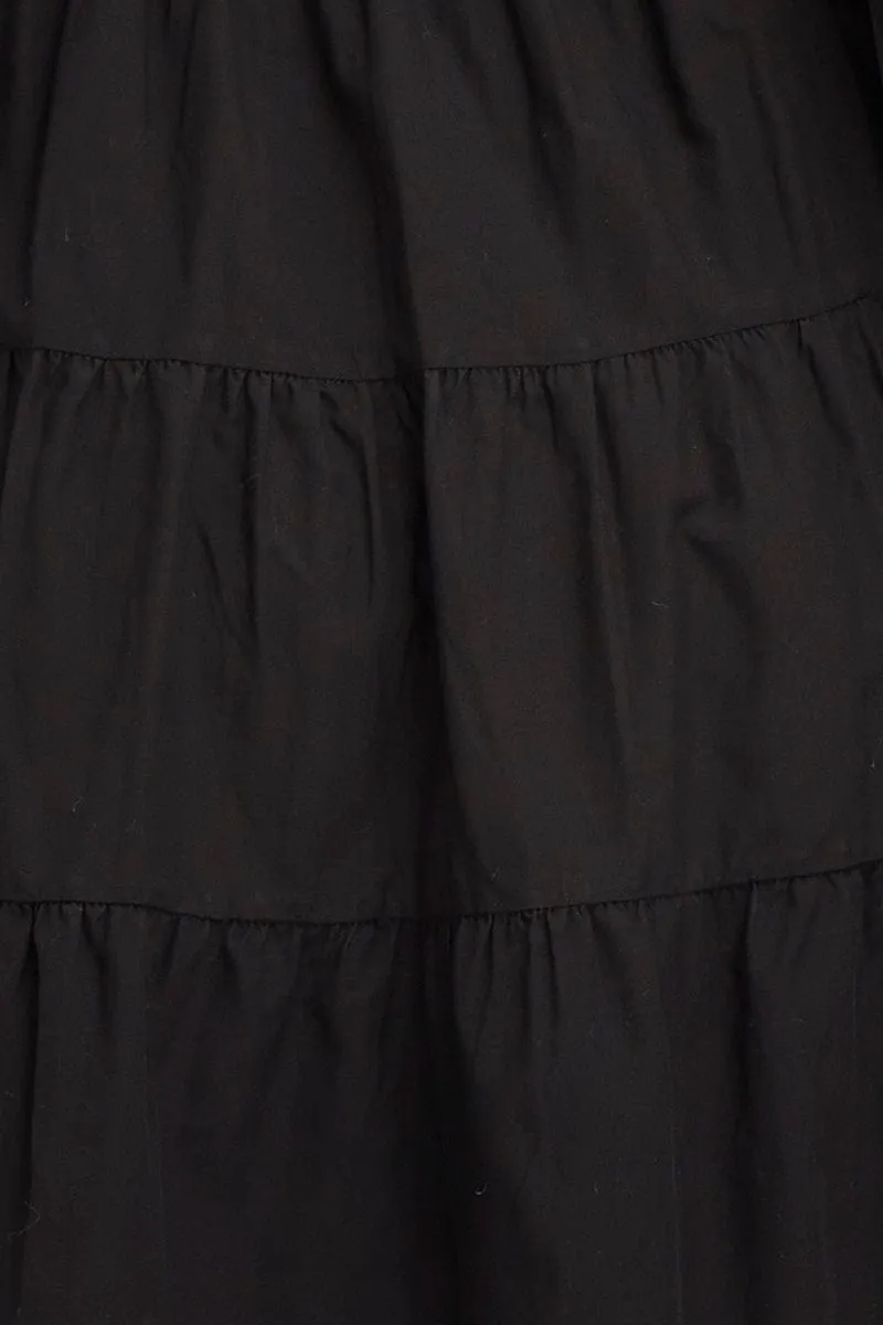 Black Fit And Flare Dress Long Sleeve Square Neck