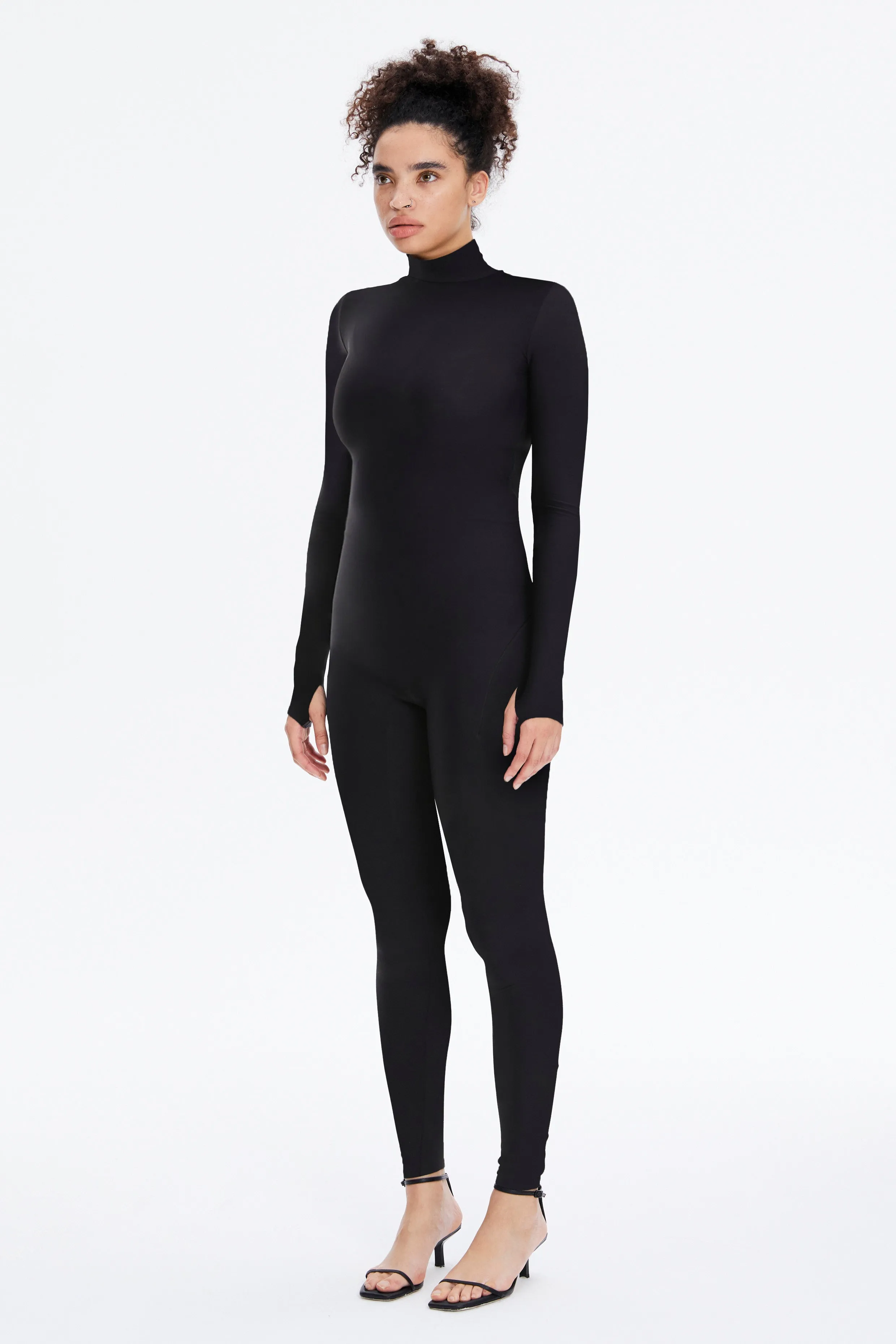 Black Long Sleeve High Neck Full Bodysuit