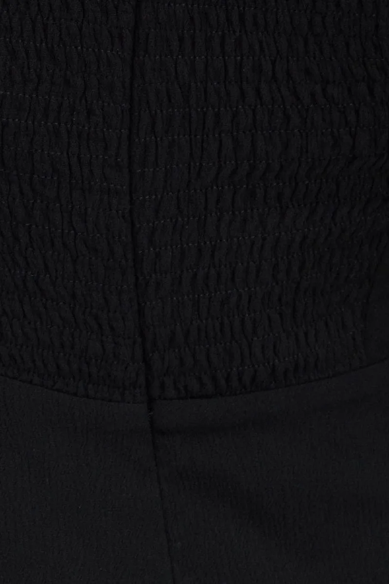 Black Mini Dress Ruched Bust Long Sleeve