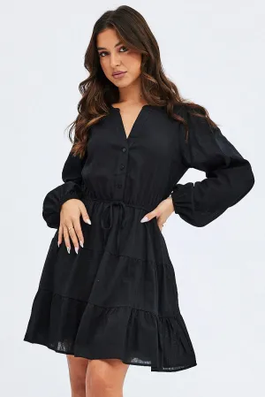 Black Shirt Dress Long Sleeve Tiered