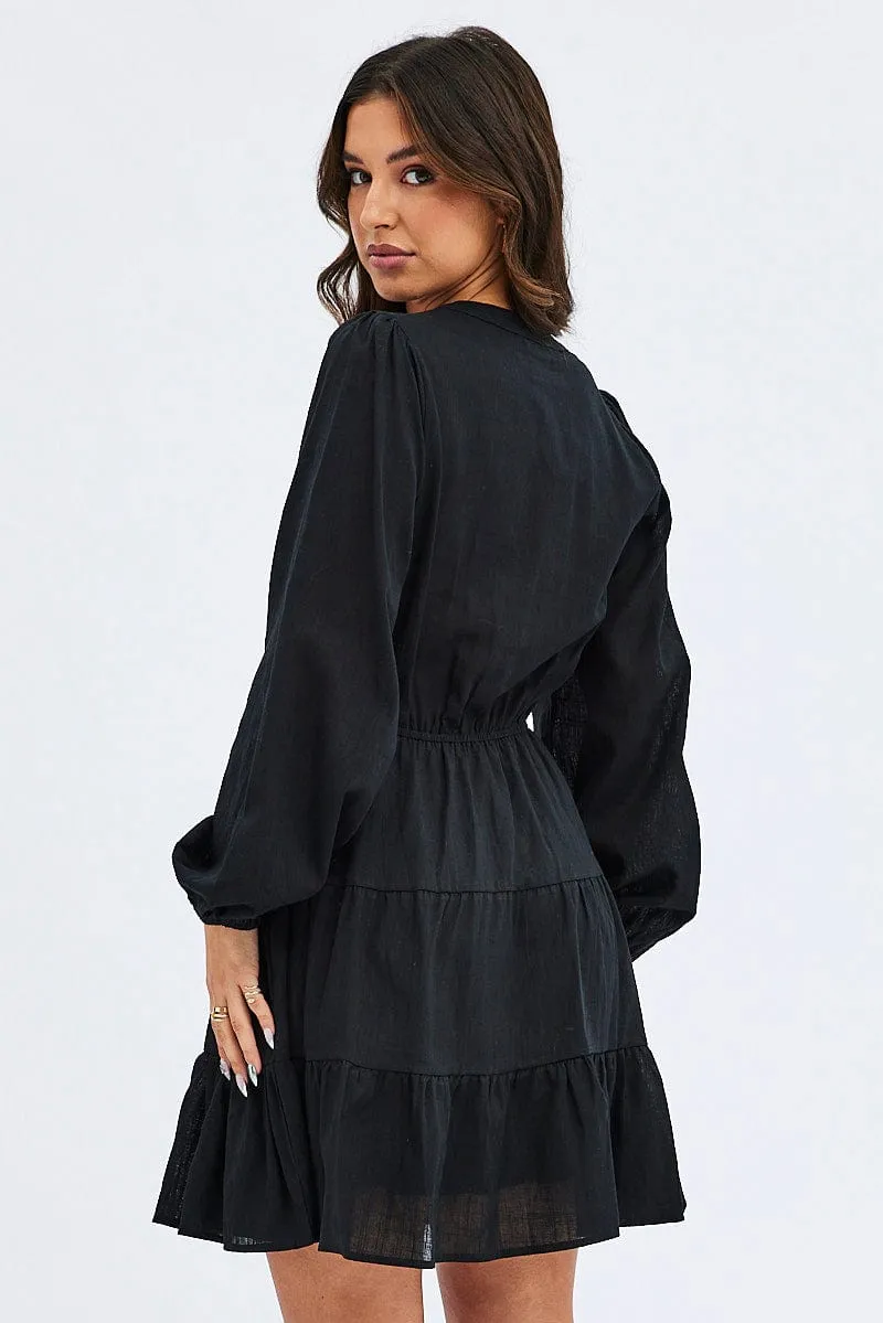 Black Shirt Dress Long Sleeve Tiered