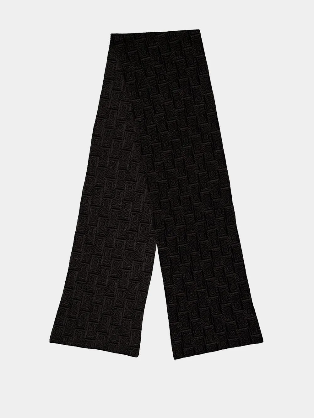 Black Wool Monogram Knit Scarf